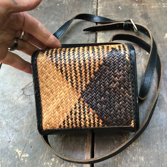 Rattan and Leather Mini Shoulder Bag - Picture 5 of 10